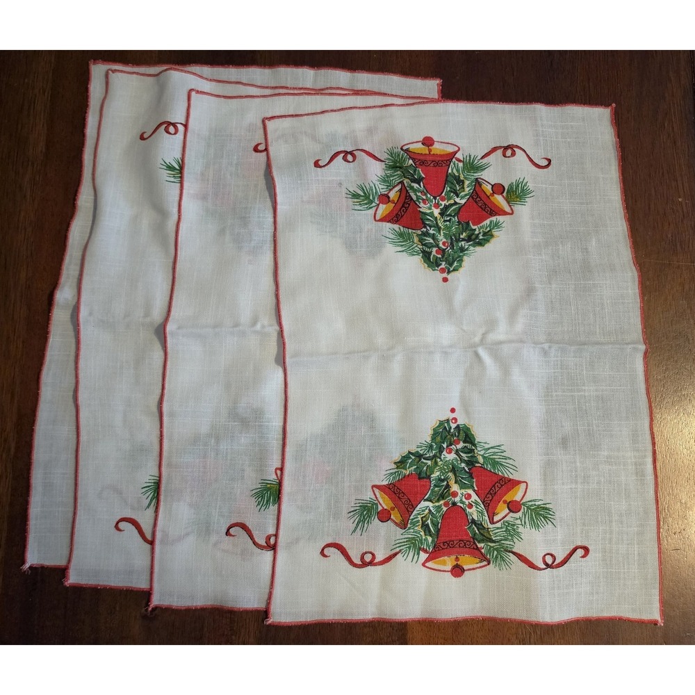Vintage Cloth Napkins White Red Green Holiday Set Dinner Table Linen Fabric NWT
